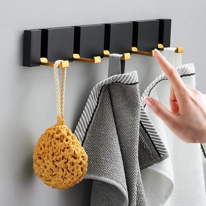 

Fold Towel Hanger 2 Ways Installation Wall Hook Punch-Free Coat Clothes Holder Folding Hook For Bathroom Kitchen Bedroom