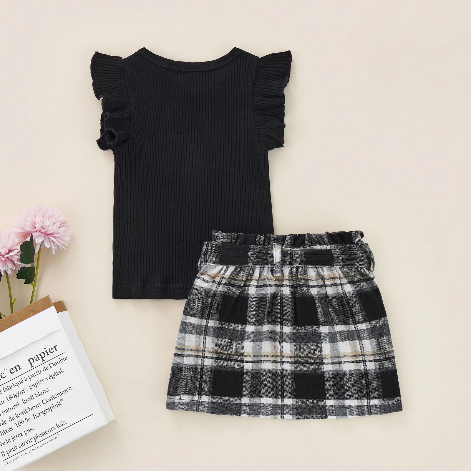 Комплект из двух предметов для маленьких девочек однотонный трикотажный топ в