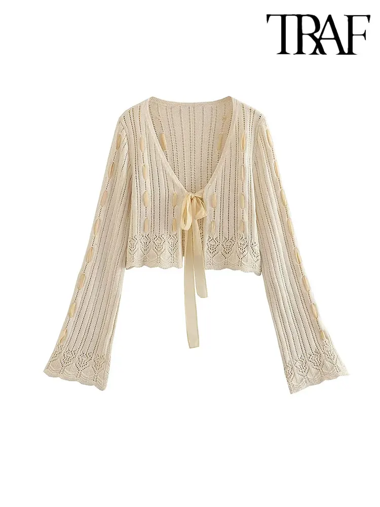 

TRAF-Женский трикотажный кардиган с V-образным вырезом и длинным рукавом