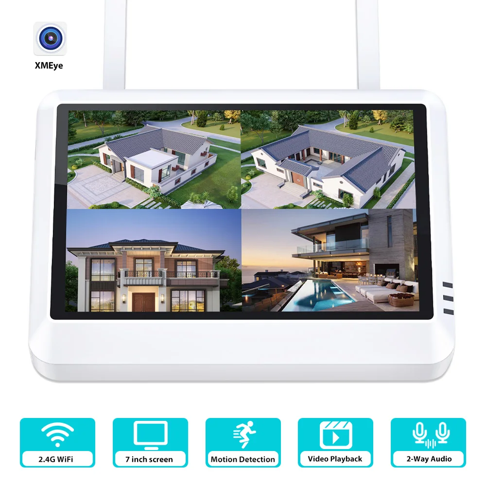 

8-канальный беспроводной 7-дюймовый ЖК-монитор NVR с Wi-Fi, система домашней безопасности, видеонаблюдение, монитор H.265 XMeye