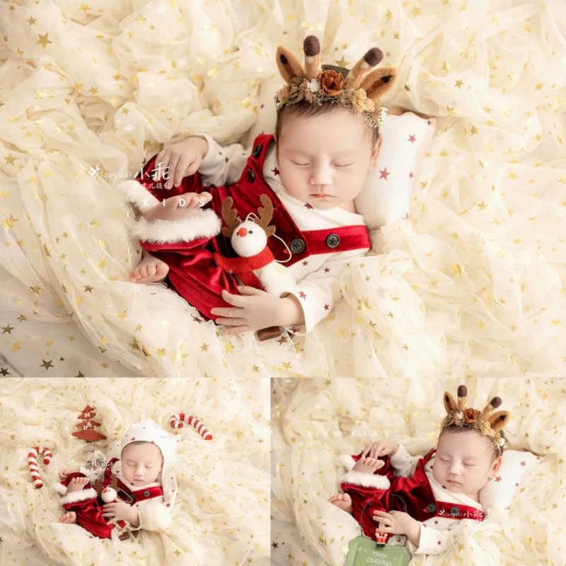 1 set Christmas Theme Newborn Baby Clothes Baby Full Moon Photo Clothes Clothing Children's Photography Baby Shooting Clothes