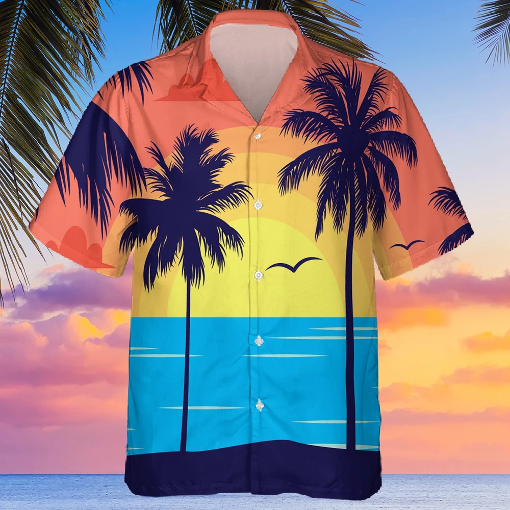 Jumeast 3D Coconut Tree Print Shirts For Men Summer Casual Short Sleeve Hawaiian Shirt Mens Single Breasted Cardigan Streetwear