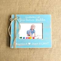 personalized photo frame wooden picture frame gift for godfather baptism gift baby shower gift photo frame blue photo frame