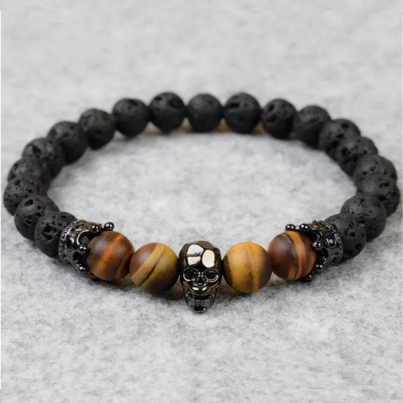 Браслет с подвеской в виде короны и черепа для мужчин природный гематит