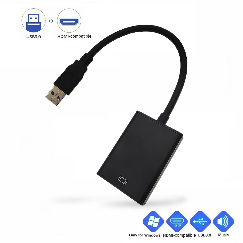 

1080P USB 3.0 to HDMI-Compatible Drive Free External Audio Video Adapter Cable Multi Display Converter for Desktop Laptop PC