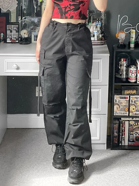WeiYao Khaki Cotton Drawstring Low Waist Cargo Pants Women Korean Fashion  Black Y2K Streetwear Bottoms Hippie Baggy Trousers - купить по выгодной  цене | AliExpress