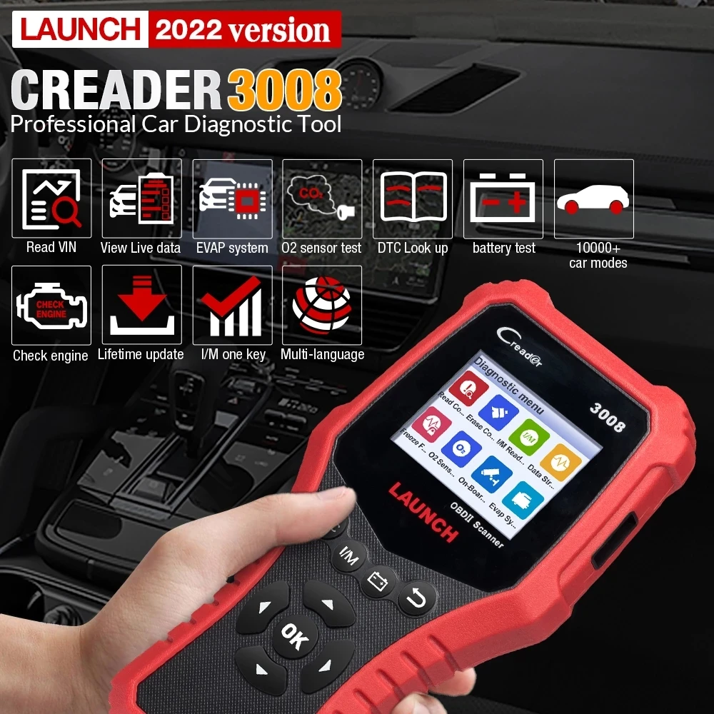 

Full OBD2 Scanner LAUNCH X431 CR3008 Car Diagnostic Tool Check Engine Battery Auto OBDII Code Reader Free Update pk CR3001 KW850