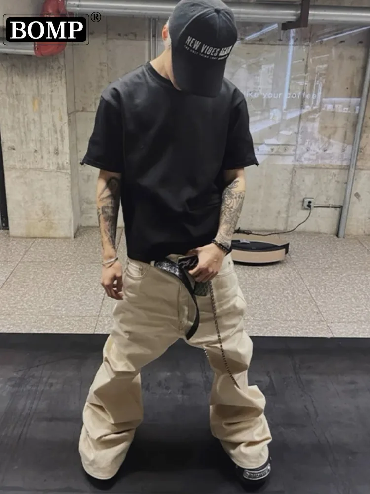 [BOMP] 2024 осенние мужские джинсы в стиле RO нишевые темные высокоэластичные бежевые