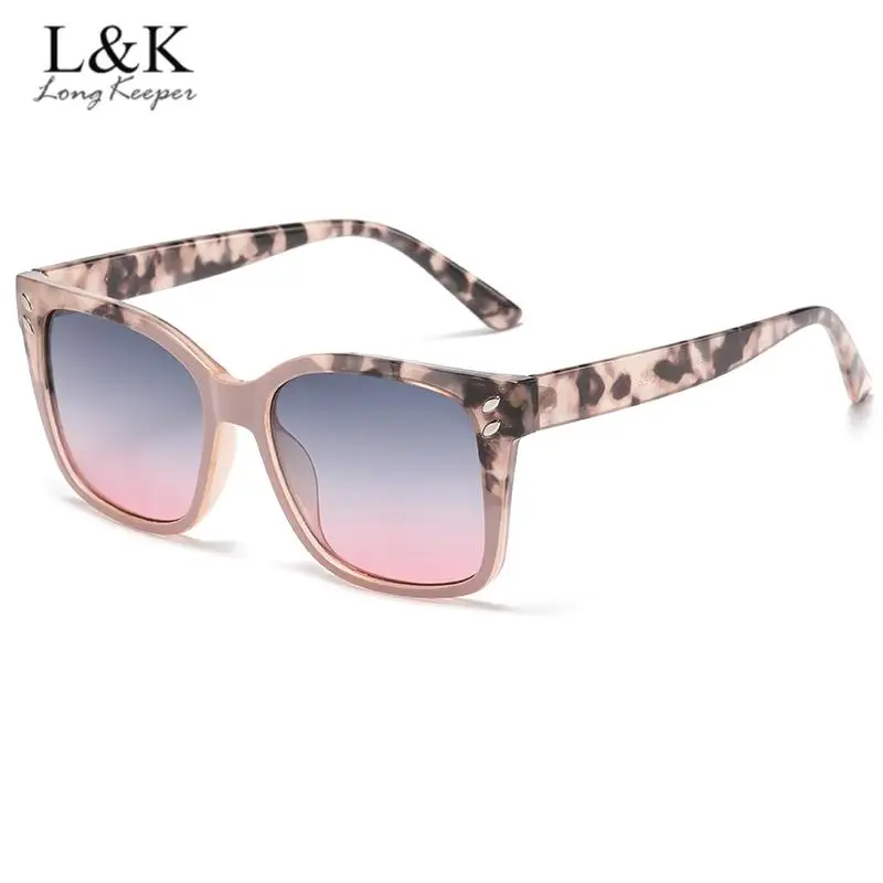 

LongKeeper Vintage Square Sunglasses Woman Men Retro Leopard Gradient Pink Transparent Trending Lens Shades Luxury Brand Desig