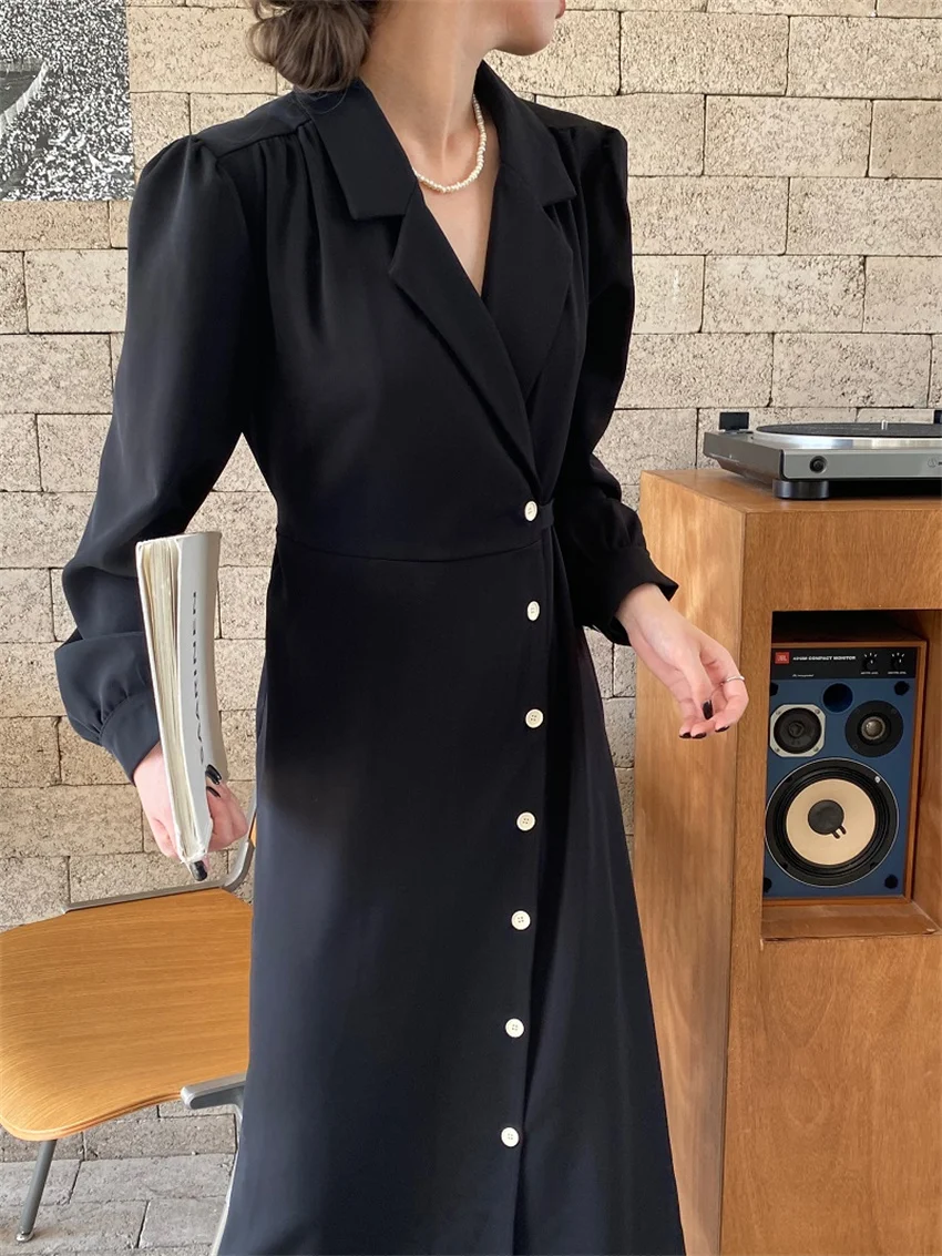 

HziriP Elegant Mid-Length Dress Work Wear Women 2022 OL Fashion Slim Office Lady High Street New Solid Normcore Mujer Daily