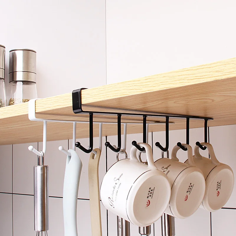 Hook Wardrobe Kitchen Punch-Free 6 Hooks Storage Shelf Under Shelves Mug Cup Hanger Bathroom Organizer Hanging Rack Holder