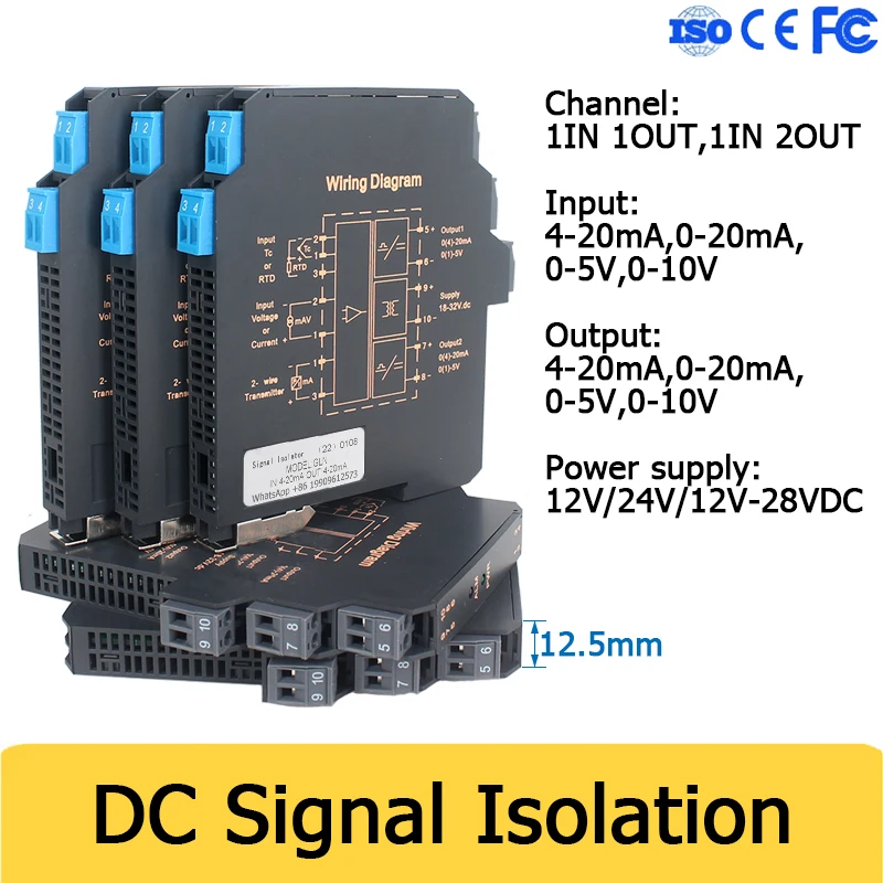 

DC Signal Isolator 4-20mA 0-20mA 0-5V 0-10V Input Output Current And Voltage Transmitter Signal Detection Isolated Distributor