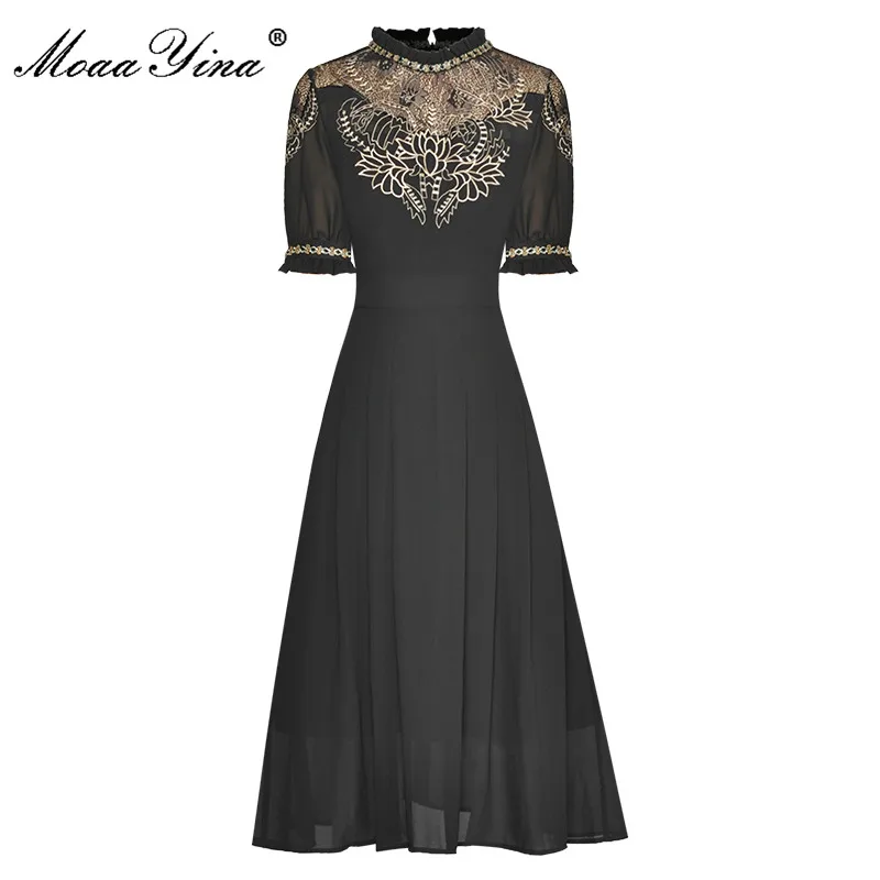 

MoaaYina/модное дизайнерское летнее женское платье с коротким рукавом и вышивкой, винтажные вечерние платья для отдыха