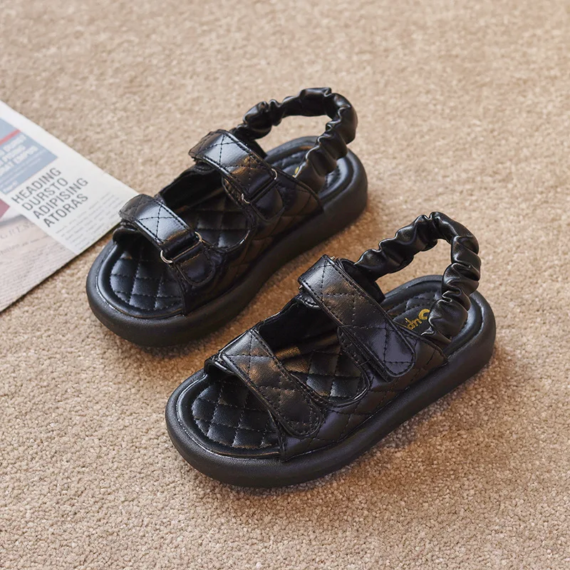 

Double Straps Children Sandals 2023 Summer Kids Shoes Unisex Boys Girls Open-toed Soft Casual Sandals Size 26-36 Beige, Black