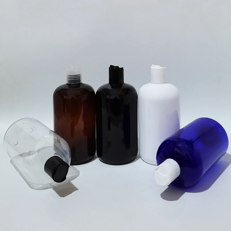 

12 шт., 500 мл, пустая круглая черная прозрачная пластиковая пустая бутылка из ПЭТ, контейнер для дисков, верхняя крышка, фотобутылка, косметика