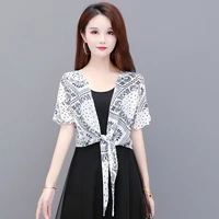 spring summer thin loose chiffon cardigan print air conditioned blouse womens beach style sun proof short shirts femme y238