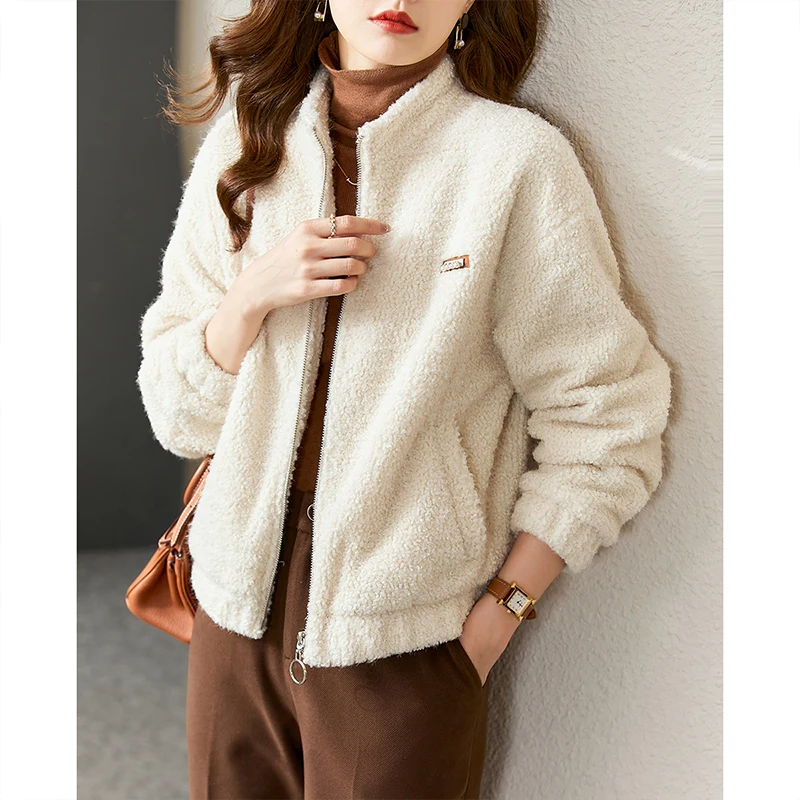 

Vimly толстое кашемировое пальто для женщин 2022 зимнее модное Простое Повседневное белое свободное теплое пальто на молнии с длинным рукавом ...