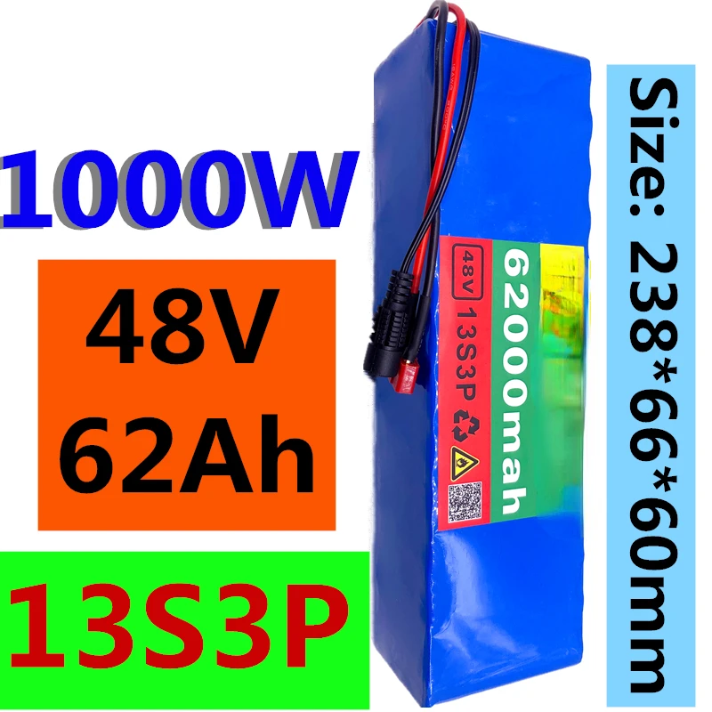 2020 Новый 48V62Ah 1000w 13S3P 48V комплект литий-ионный батарей 62000mah для 54,6 v E-bike Электрический велосипед Скутер с BMS