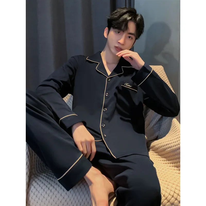 100% Cotton Men's Pajama Set Long Sleeve For Autumn/winter Season Short Summer Soft Comfortable Homewear