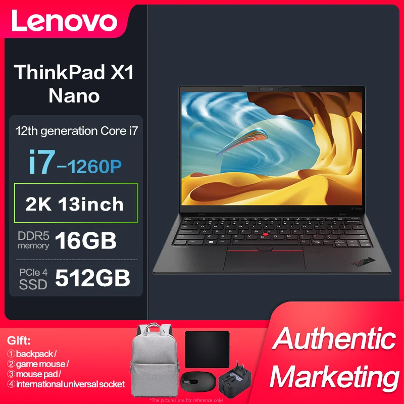

Новый ноутбук ThinkPad X1 Nano Intel I7-1260P 16 ГБ 512 ГБ SSD 2K 13 дюймов Тонкий ноутбук 4G сеть Lenovo ноутбук компьютер