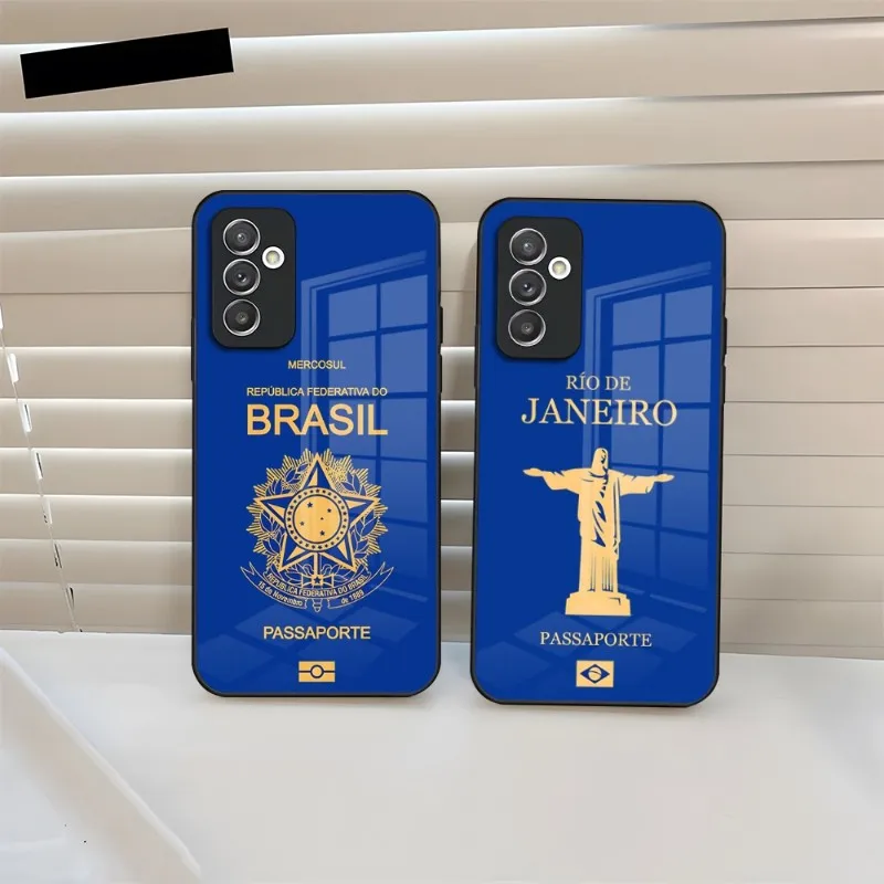 

Brazil Passport Phone Case Tempered Glass For Samsung A34 A52 A14 A54 A51 A22 A32 A72 S22 S23 Ultra Note 20 10 Pro Plus Coque