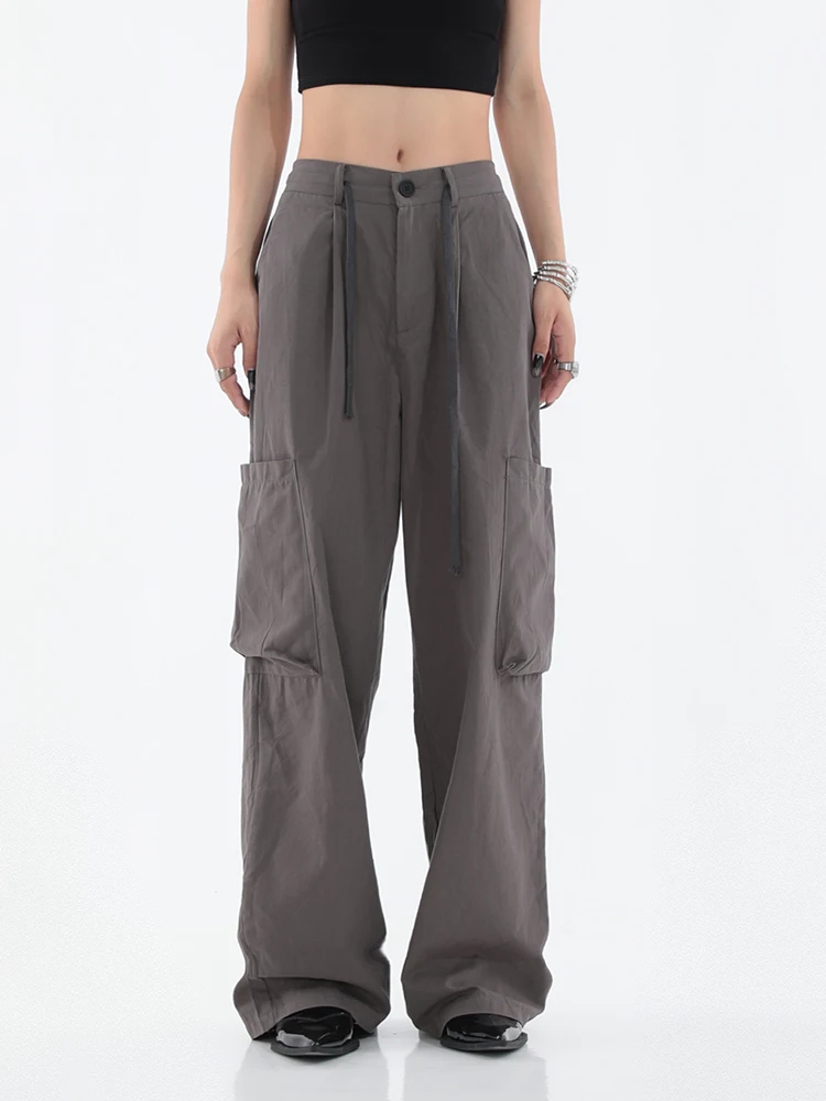 

Y2k Cargo Pant Women 2022 Autumn New Thin Straight Wide Leg Baggy Pants Casual High Waist Loose Lace Up Women's Cargo Trousers