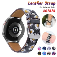 20mm printing leather watch band for samsung watch 4 40mm 44mm classic 42mm 46mm business casual strap for amazfit bip gtr gts