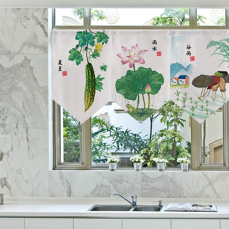 24 Solar Term Kitchen Door Curtain Partition Curtain Bar Pennant Flag Curtain Door Head Hanging Curtain Horizontal Curtain