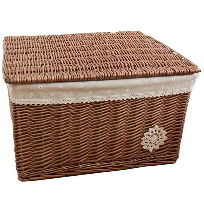 

Rattan Storage Box With Lid Seagrass Woven Storage Basket Handmade Basket Cosmetic Wicker Container