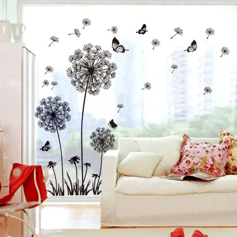 

Black Dandelion Sitting Room Bedroom Wall Stickers Anti-collision Household Adornment Decor Decals Mural Art Poster on The Wall