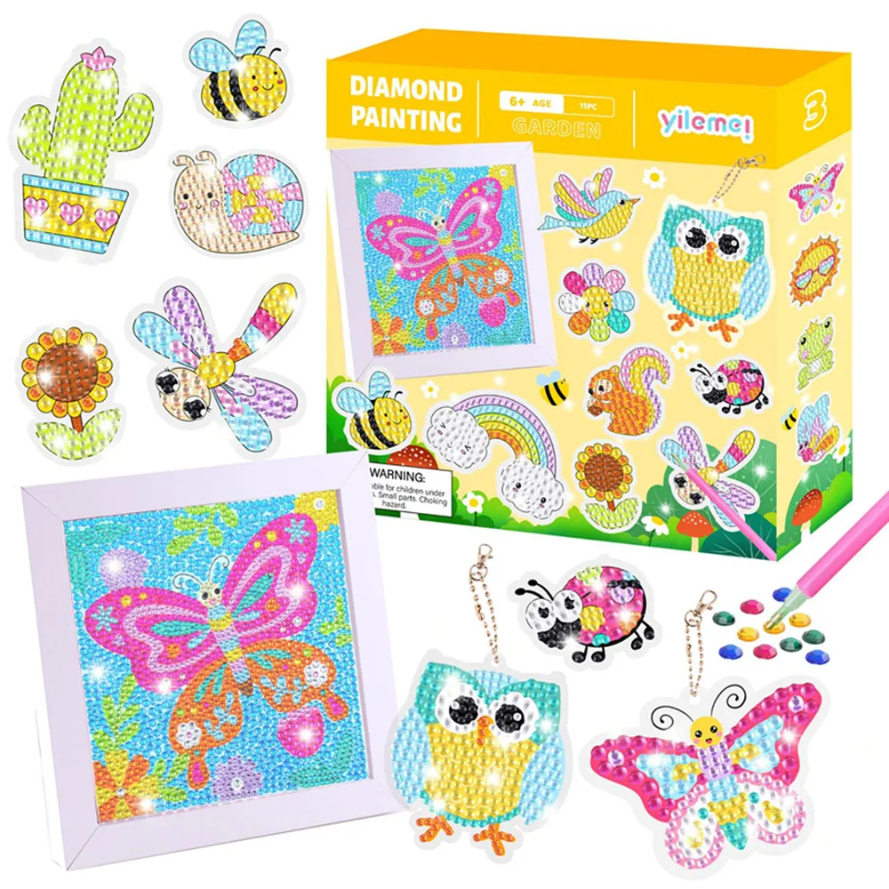 DIY Diamond Painting Kids Toy Gift Set Cartoon Diamond Painting Sticker Keychain 5D Solid Wood Frame Diamond Painting