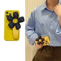ins smiley black down big flower wristband silicon anti drop mobile phone case for iphone xr xs max 8 plus 11 12 13 pro max case