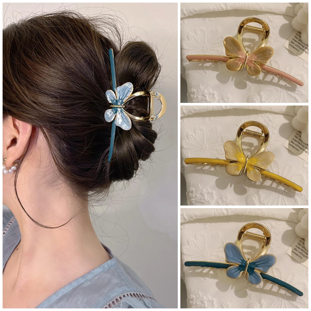 

Golden Butterfly Hair Claws Metal Hair Clips Large Size Crab Clips Barrette Headwear Girl Hair Claw Clip Styling Accessories