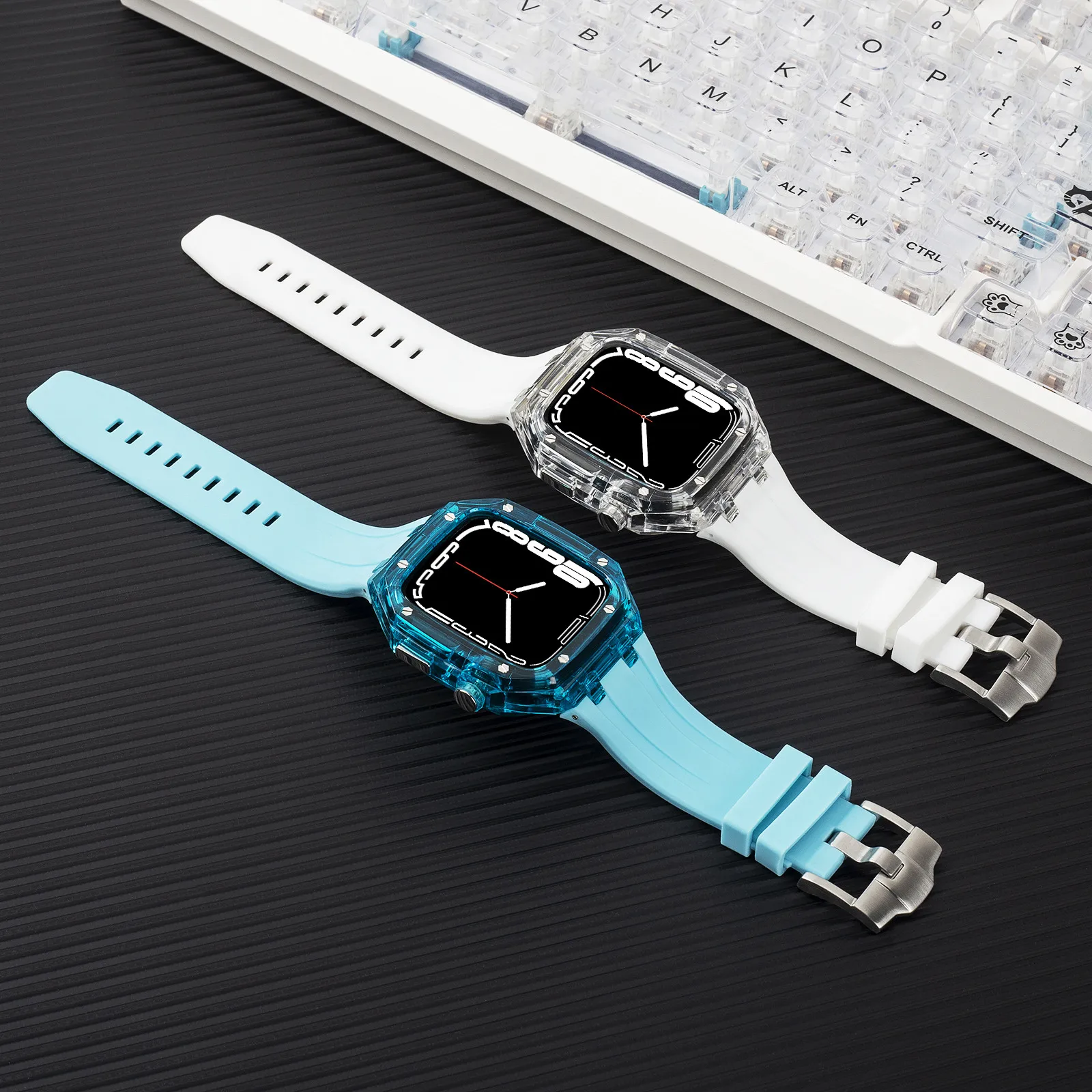 Modification Kit 45mm 44mm Band for Apple Watch Series 8 7 6 5 4 SE Transparent Case IWatch Refit Rubber Sport Silicone Strap