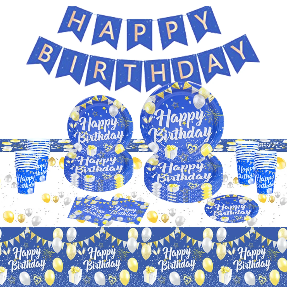 

Happy Birthday Disposable Tableware Paper Plate Cup Napkin Birthday Party Decorations Kids Boy Girl 1st Birthday Party Supplies