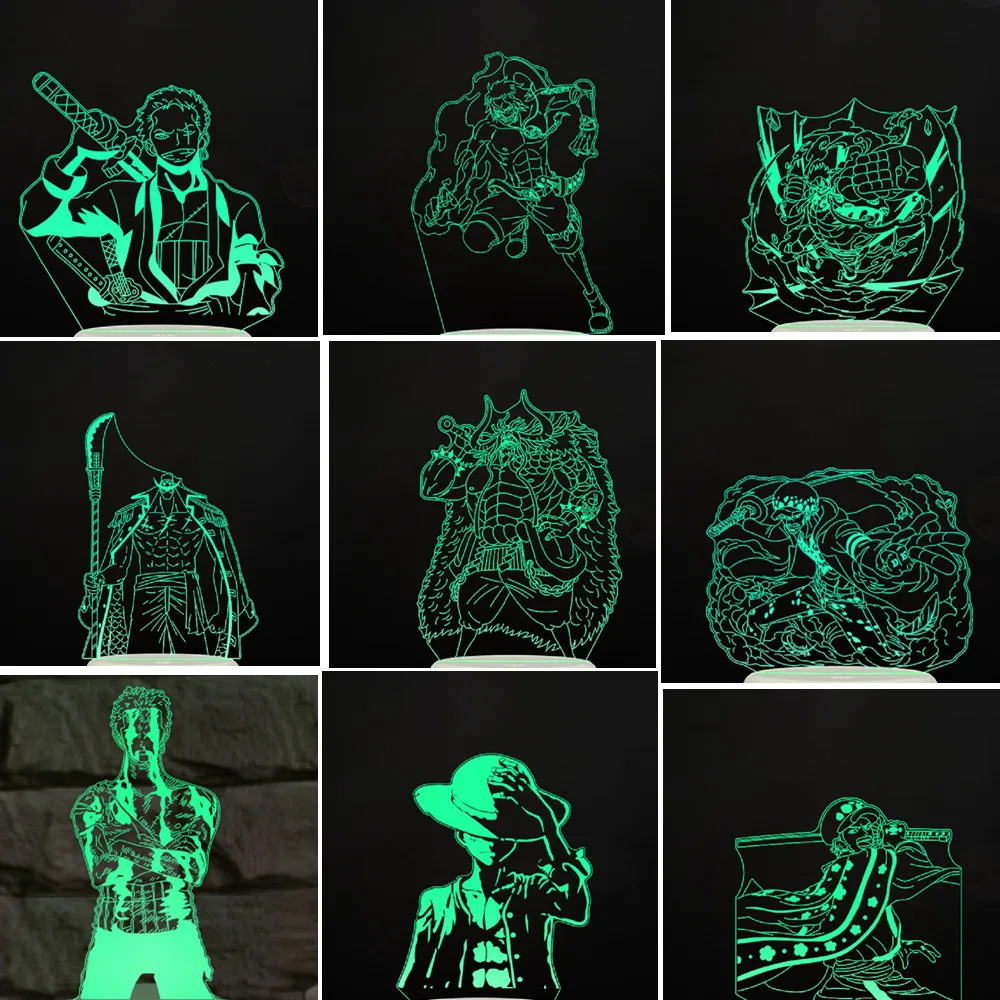 

Anime Figure One Piece Night Lights Luffy Zoro Sanji Law Action Figure Novelty LED 3D Model Doll Collector Ornaments Nami Lamp