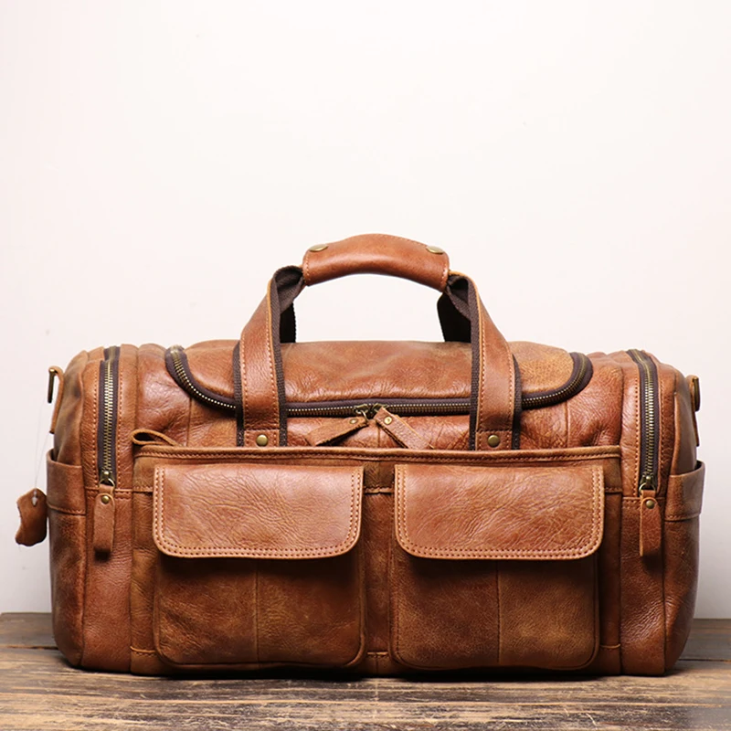 Genuine Leather Large Big Vintage Travel Bags High Quality Men's Hand Luggage Bag Business Shoulder Messenger Laptop Bag