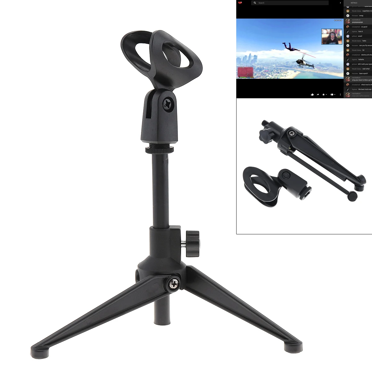 

Mini Portable Table Top Microphone Stand Zinc Alloy Metal Tripod Mic Stand Bracket Desktop Adjustable for Live Broadcast Meeting