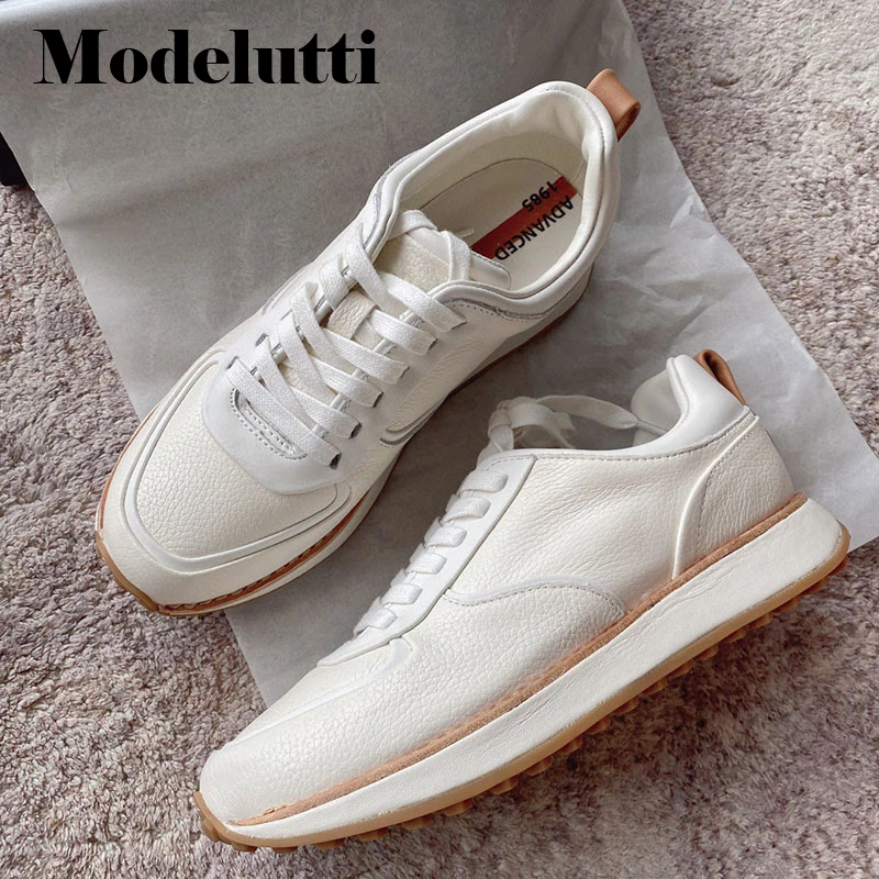 

Modelutti 2022 New Spring Summer Fashion Genuine Leather Lychee Pattern Casual Lacing Sport Shoes All-match Simple Sneaker Women