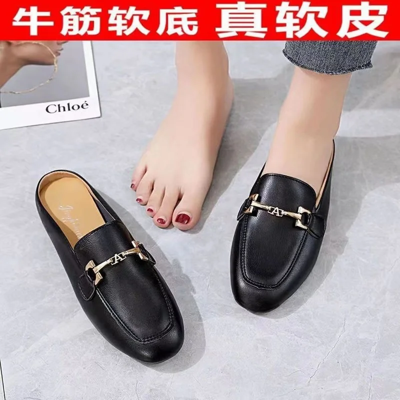 

Женские мюли без шнуровки, большие кожаные туфли на плоской подошве, универсальные прогулочные туфли, осень