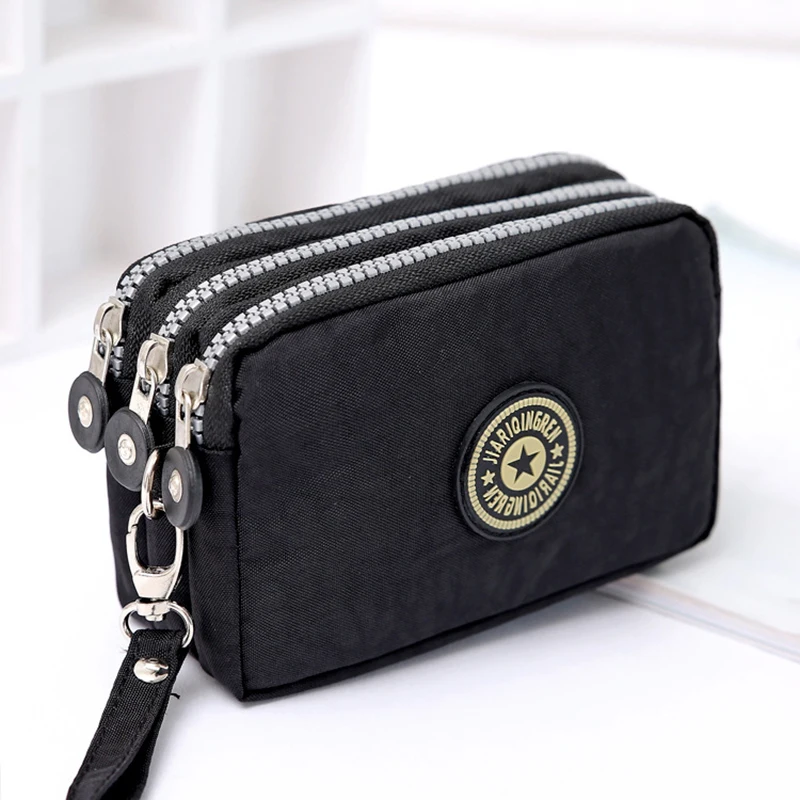 

New Fashion Big Capacity Women Wallet Make-up Bag Coin Purse Mini Bag with Three Zipped Portable Women Wallets Phone Pouch