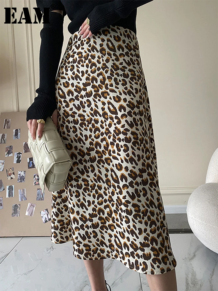 

[EAM] High Waist Leopard Print Chiffon Long Casual A-line Half-body Skirt Women Fashion Tide New Spring Autumn 2022 1DE8840