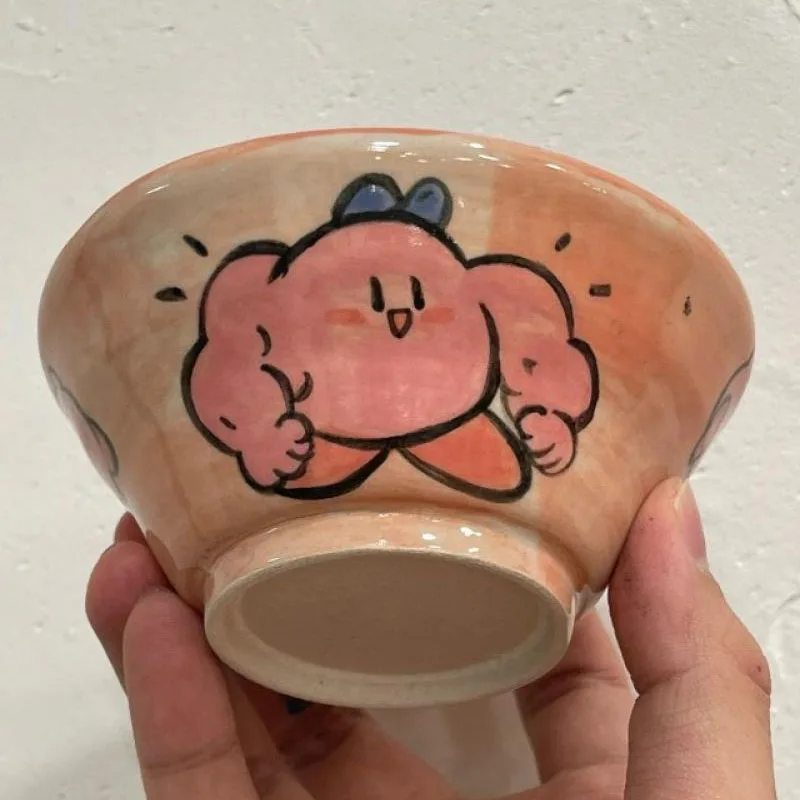 

4-Inch Kirby Plush Kawaii Cartoon Cute Dolls Muscle Kirby Ceramic Household Rice Bowl Anime Plush Toys for Girls Birthday Gift