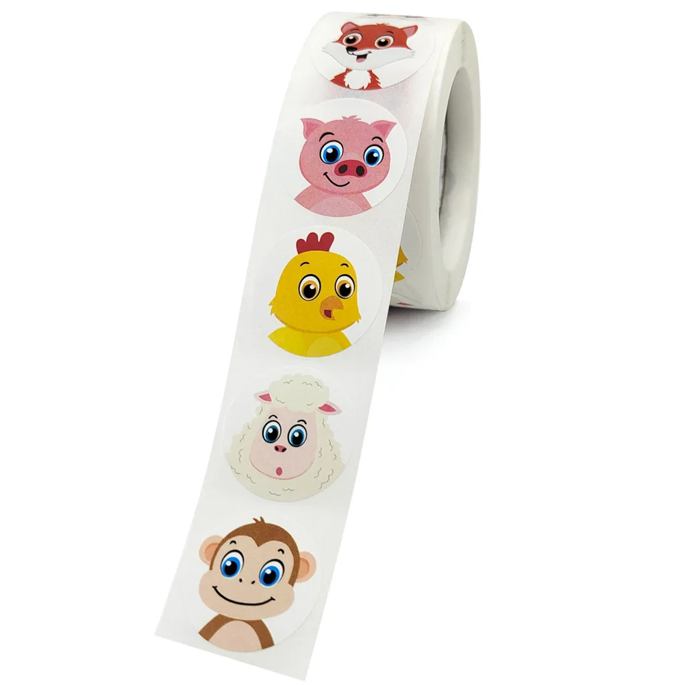 

100-500pcs 1inch Cartoon Animal Children Sticker for 1inch Teacher Reward Encourage Sticker Office Stationery for Children 2023
