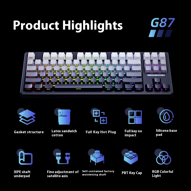 Механическая клавиатура X-LSWAB G87 беспроводная с тремя режимами игровая на заказ RGB
