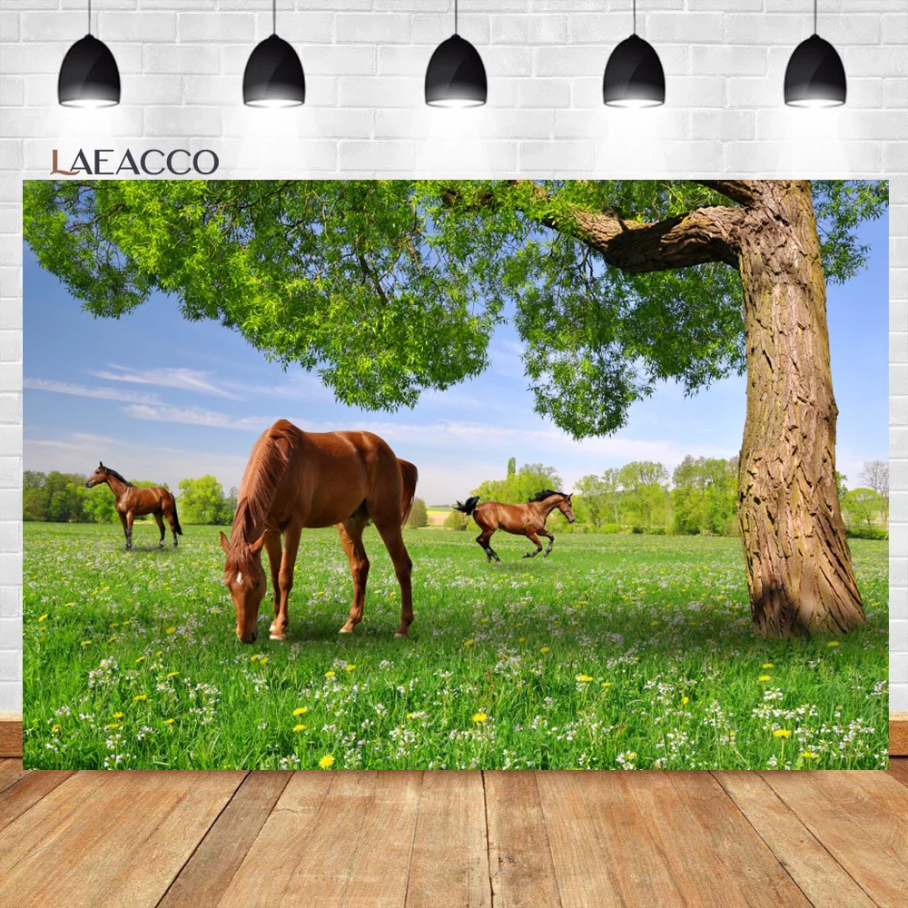 Laeacco зеленый луг пастбище природный ландшафт коровы Фотофон цветы облака