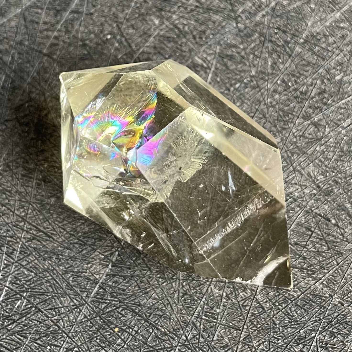 34 г натуральный камень Радужный цитрин кварцевая палочка ТОЧКА полированный Кристалл обелиск желтое креативное Украшение камень Рейки Исцеление