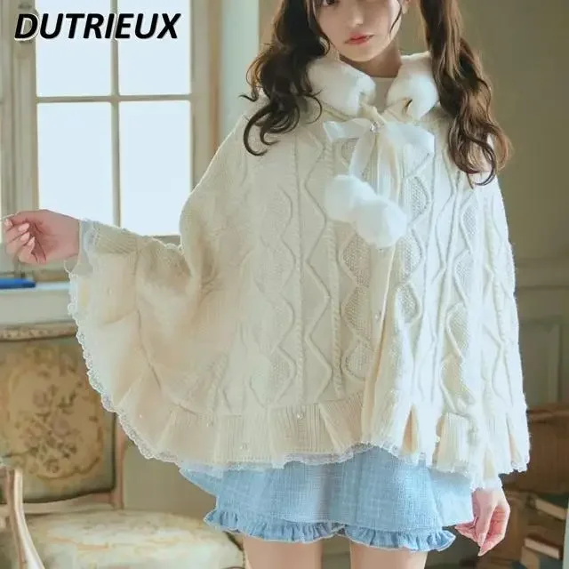 Японский милый кружевной кардиган для девочек свитер большого размера с