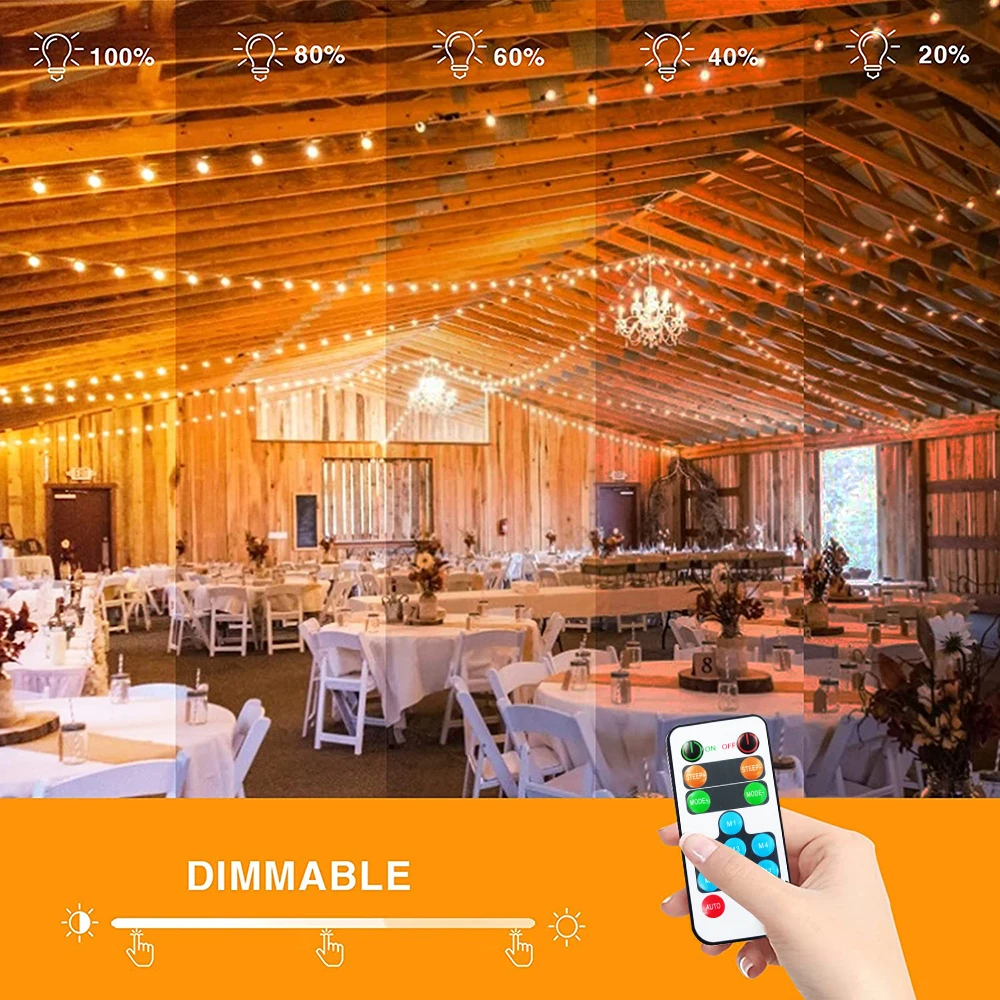 Купить Уличная гирлянда G40, садовый уличный шнурок с ламсветильник Ками длиной 50 футов, свадебное украшение, рождественское освещение для кемпинга