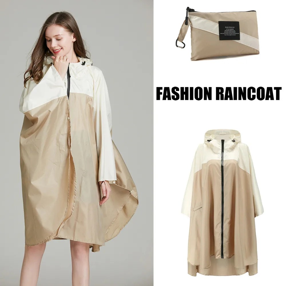 S Women Outdoors Backpack Rain Coat Wear Poncho Cloak Trench Chubasqueros Mujer Beige Stitching Design